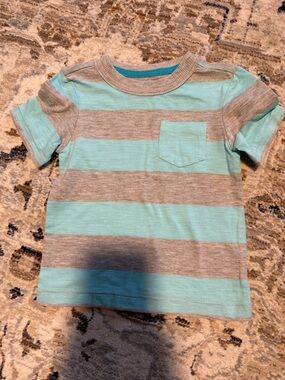 Cherokee Aqua & Gray Striped Pocket Tee